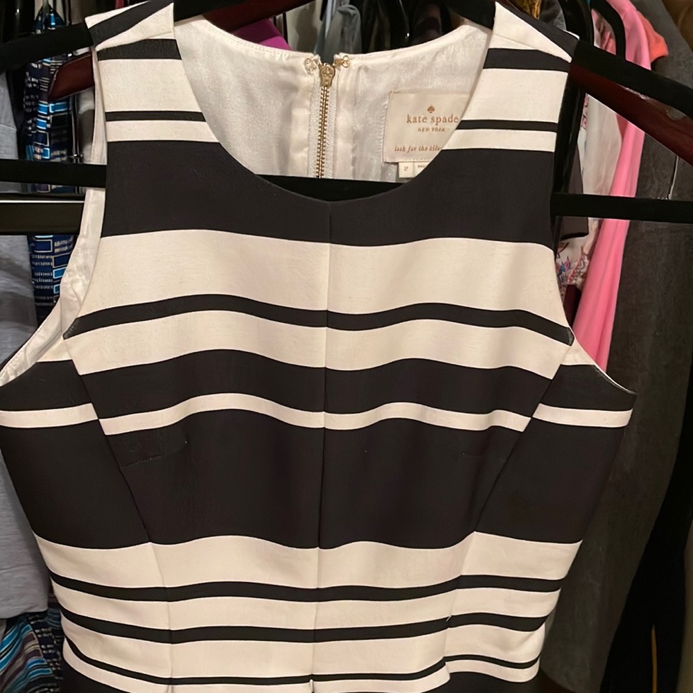Kate Spade Black and White Striped Cocktail Dress Size: 2